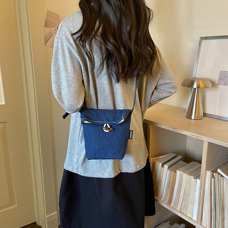 Women's Fashionable Denim Mini Bucket Crossbody Bag
