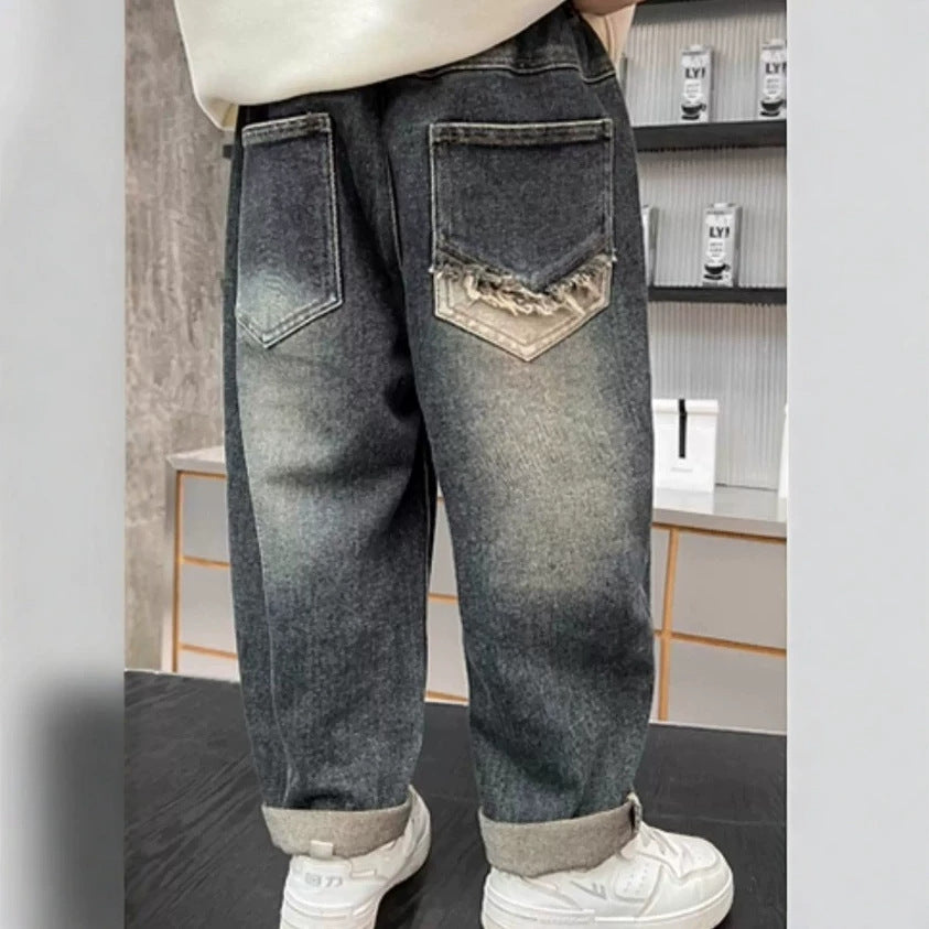 Kids Gradient Wash Denim Jeans Casual Cotton Trousers