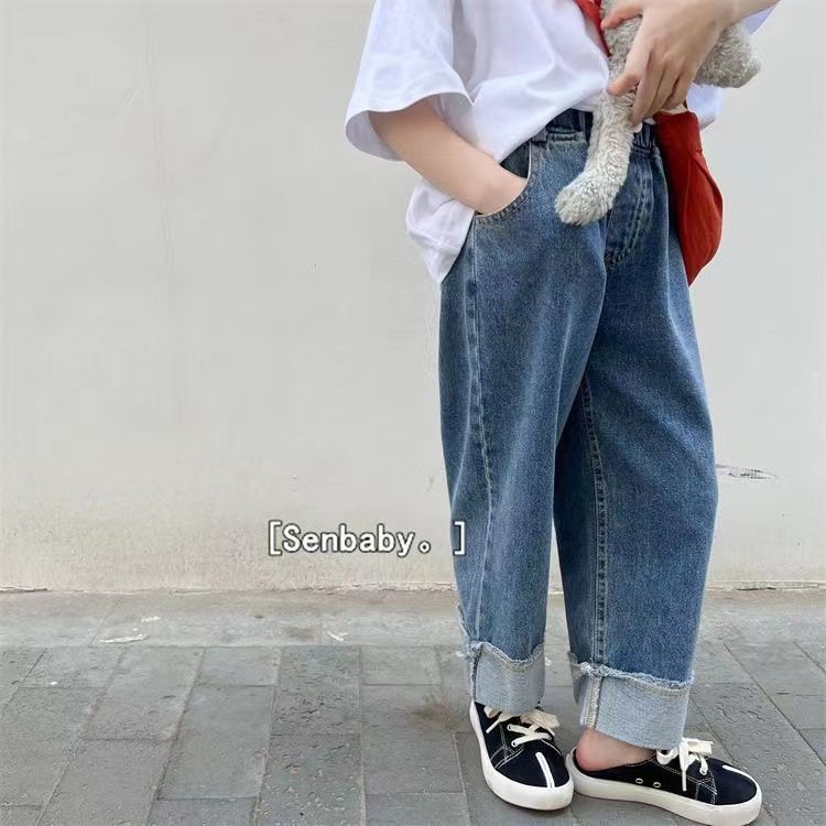 Girls Wide Leg Denim Jeans Floral Casual Spring Pants