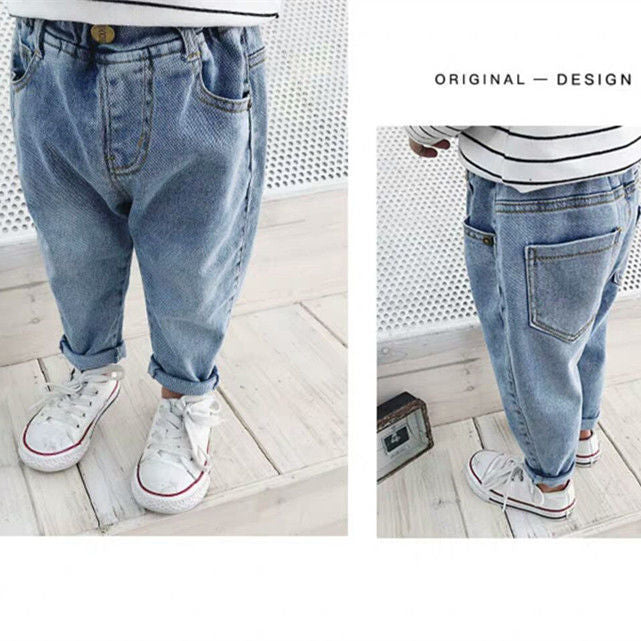 Kids Stretch Denim Jeans Loose Fit Casual Korean Style Pants
