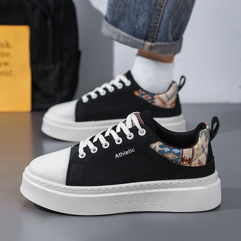 Men's Thick Sole Leather Sneakers Breathable Casual Sports Shoes