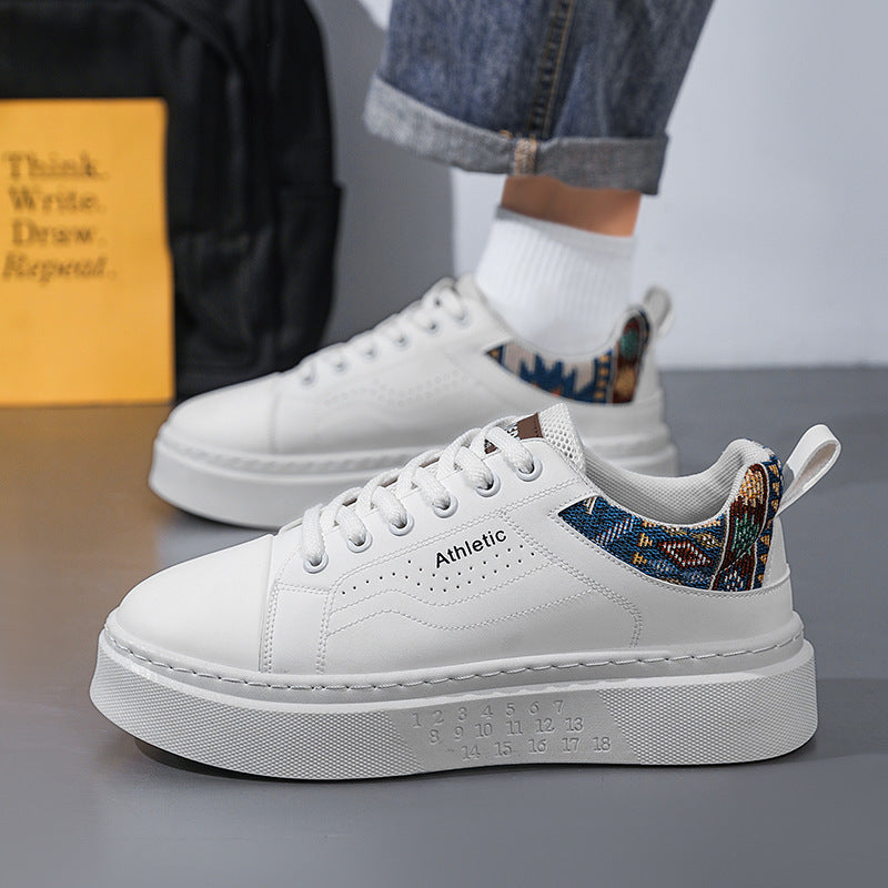 Men's Thick Sole Leather Sneakers Breathable Casual Sports Shoes