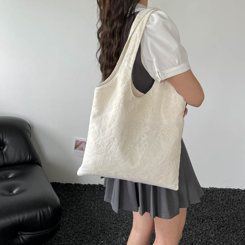 Korean Ins Artistic Pleated White Large Capacity Shoulder Bag