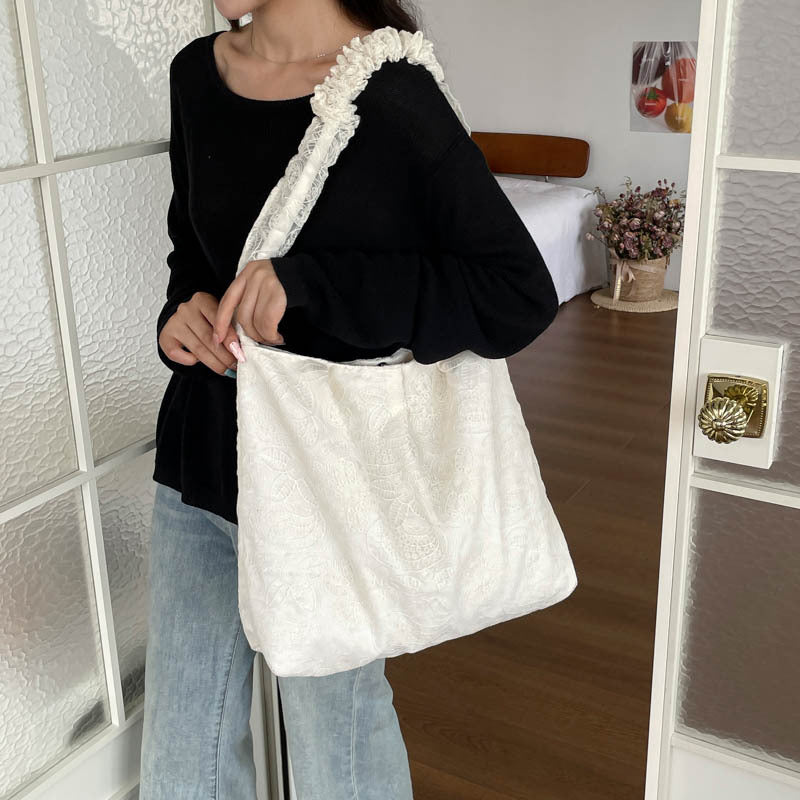 Korean Ins Artistic Pleated White Large Capacity Shoulder Bag