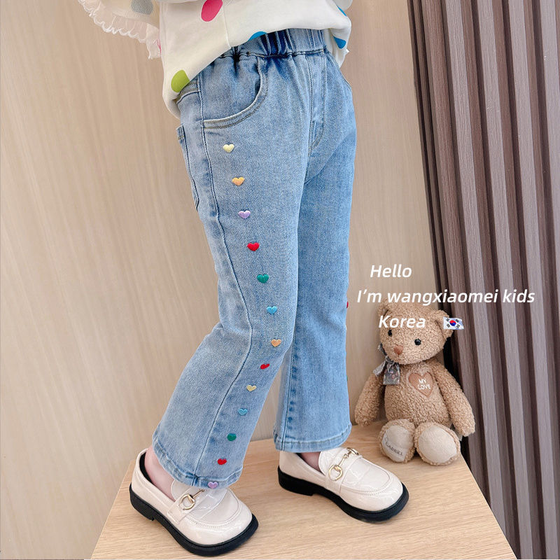 Girls Flared Denim Jeans Elastic Slim Fit Casual Pants