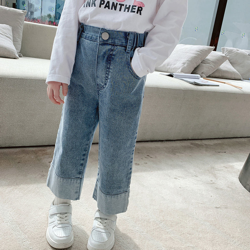 Girls Wide Leg Denim Jeans Casual Cotton Long Pants