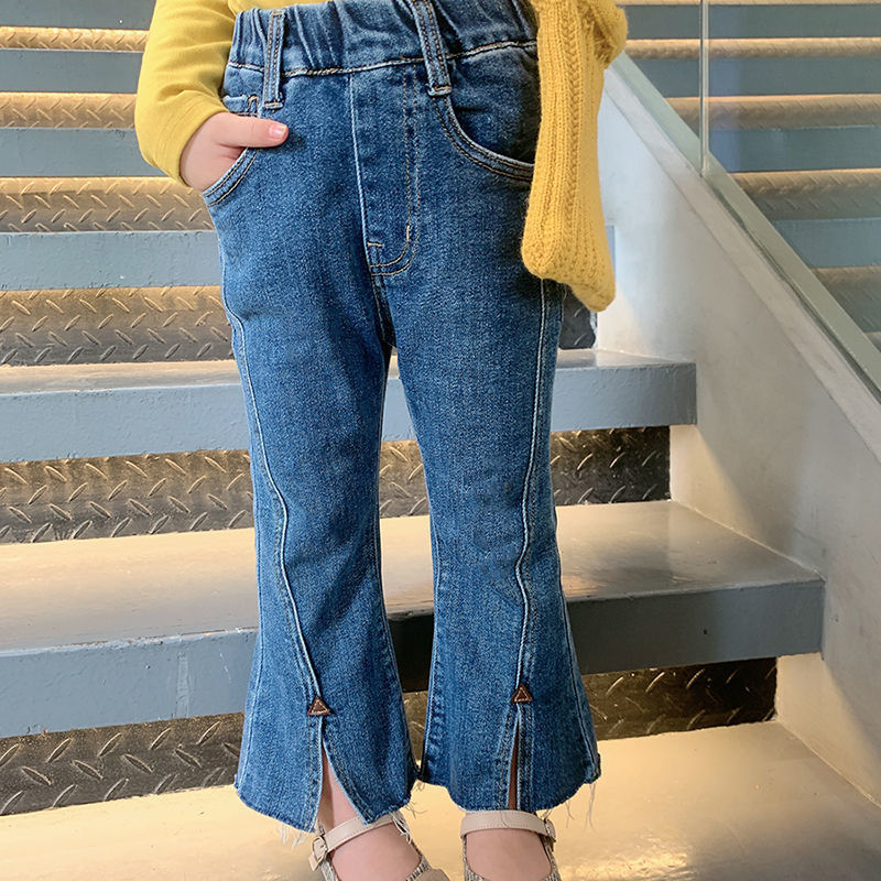 Girls Split Flared Denim Jeans Casual Korean Style Pants