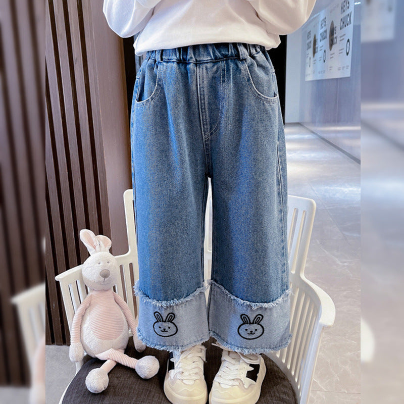 Girls Wide Leg Denim Jeans Casual Korean Style Pants