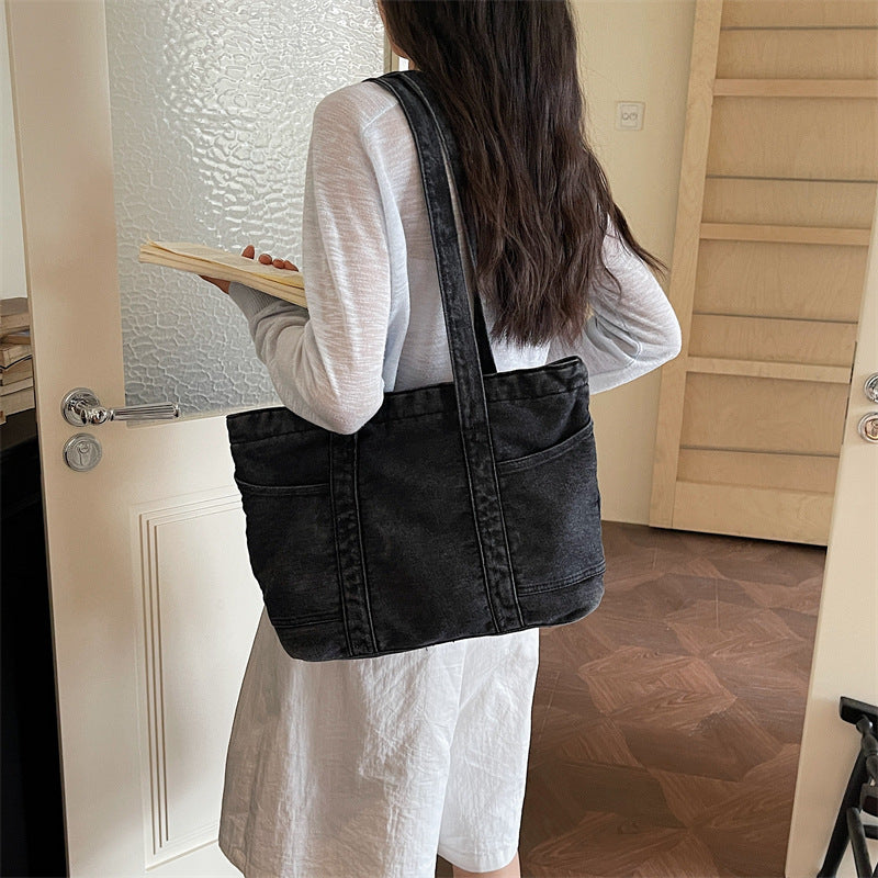 Women's Japanese and Korean Style Large-Capacity Denim Tote Bag