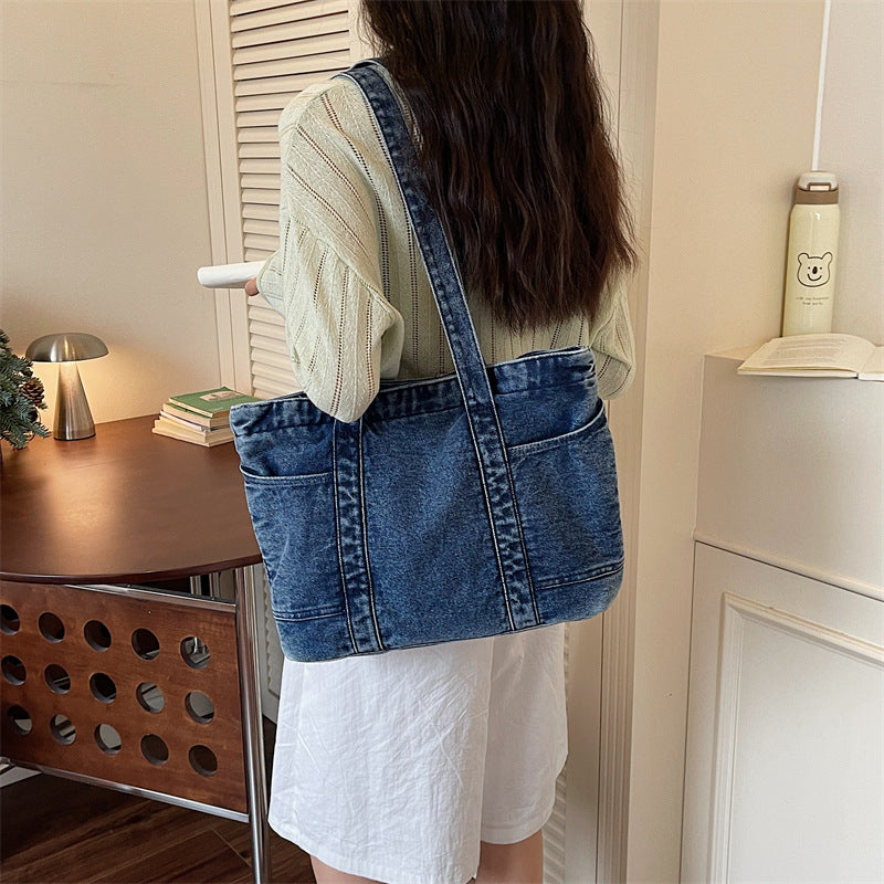 Women's Japanese and Korean Style Large-Capacity Denim Tote Bag