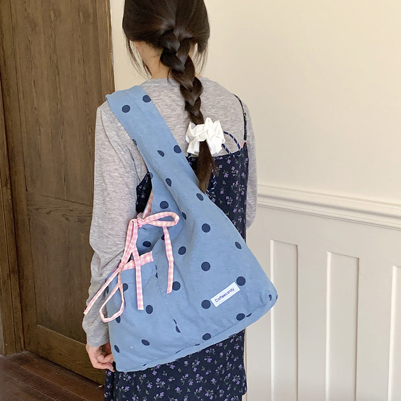Women's Ins Korean Style Double-Sided Denim Polka Dot Tote Bag