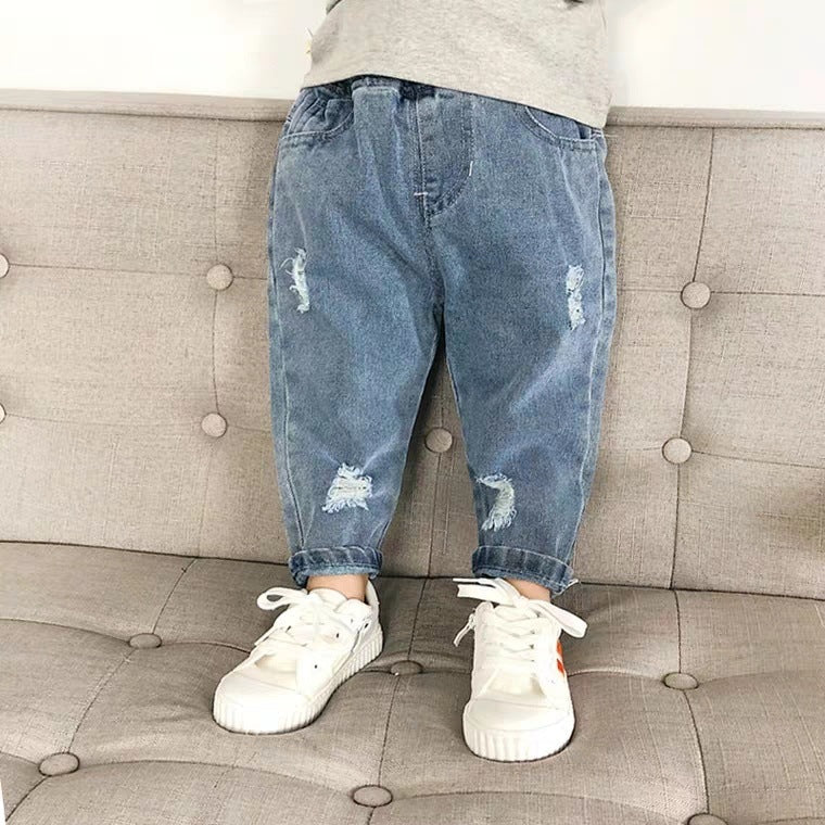 Kids Ripped Denim Jeans Loose Fit Casual Dad Style Pants