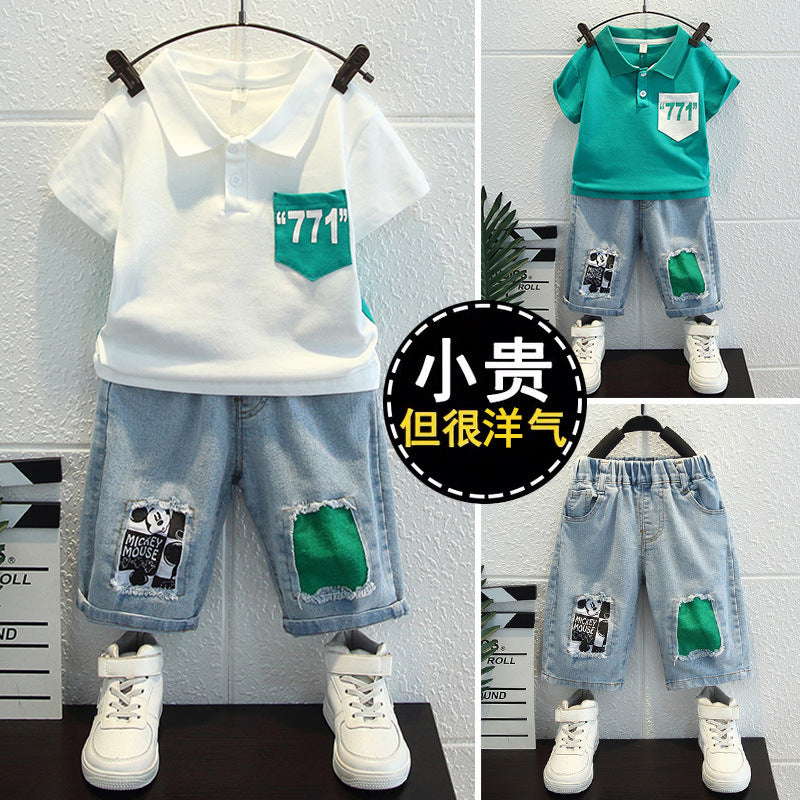 Kids Korean Style Polo Shirt Set Summer Casual Outfit