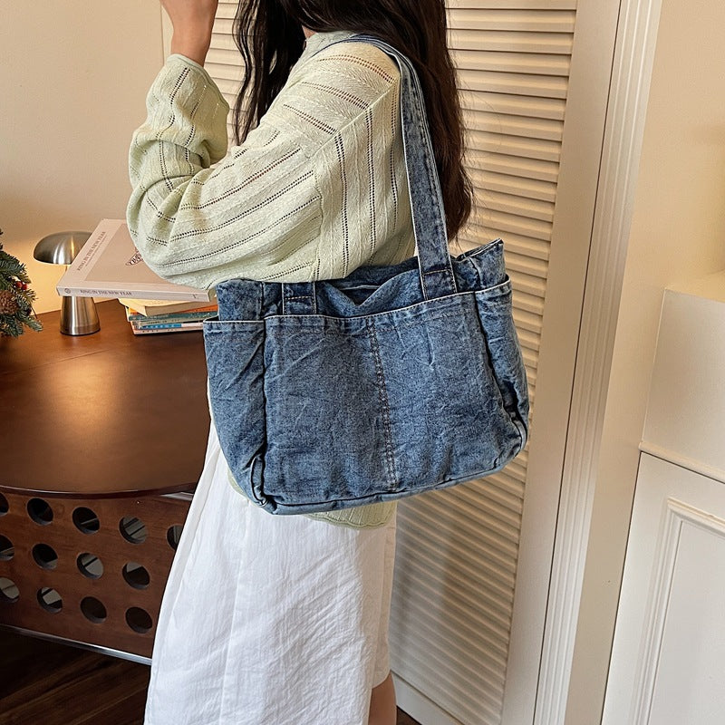 Women's Japanese Style Large-Capacity Lightweight Denim Tote Bag