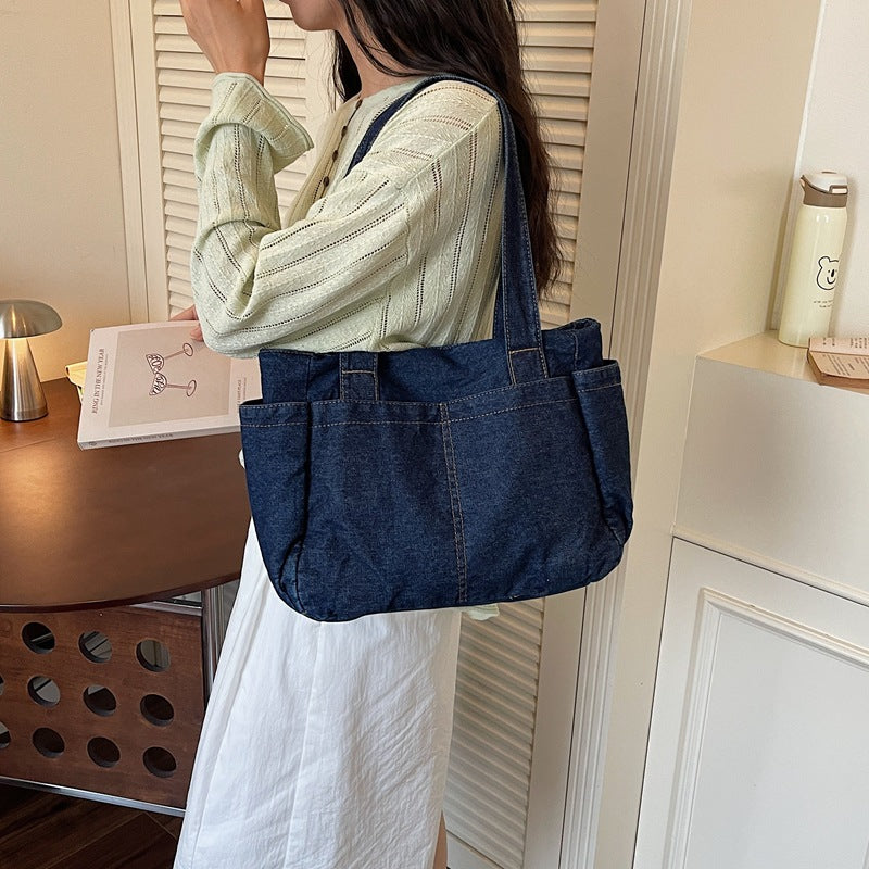 Women's Japanese Style Large-Capacity Lightweight Denim Tote Bag