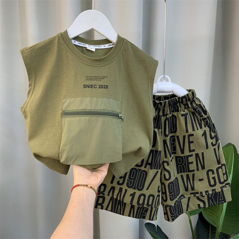 Kids Summer Sleeveless Vest Set Casual Two-Piece Shorts Outfit