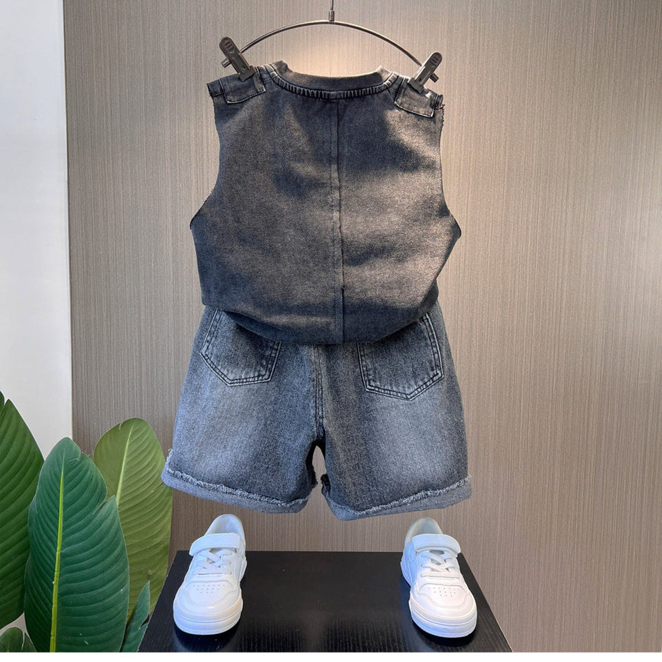 Kids Summer Vest Set Retro Style Casual Two-Piece Outfit