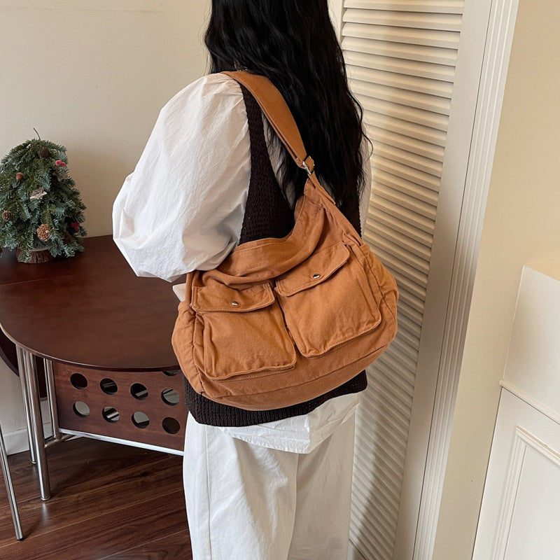 Women's Fashion Trendy Casual Solid-Color Underarm Tote Bag