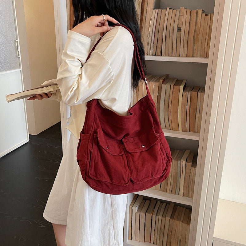 Women's Fashion Trendy Casual Solid-Color Underarm Tote Bag