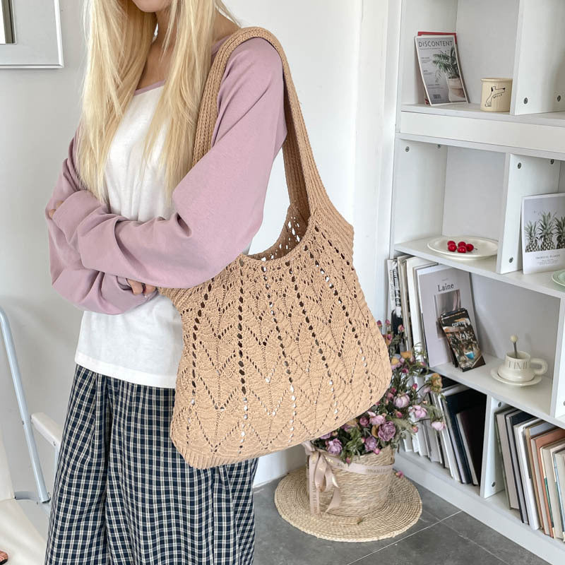 Women's Summer Woven Large-Capacity Knitted Underarm Tote Bag