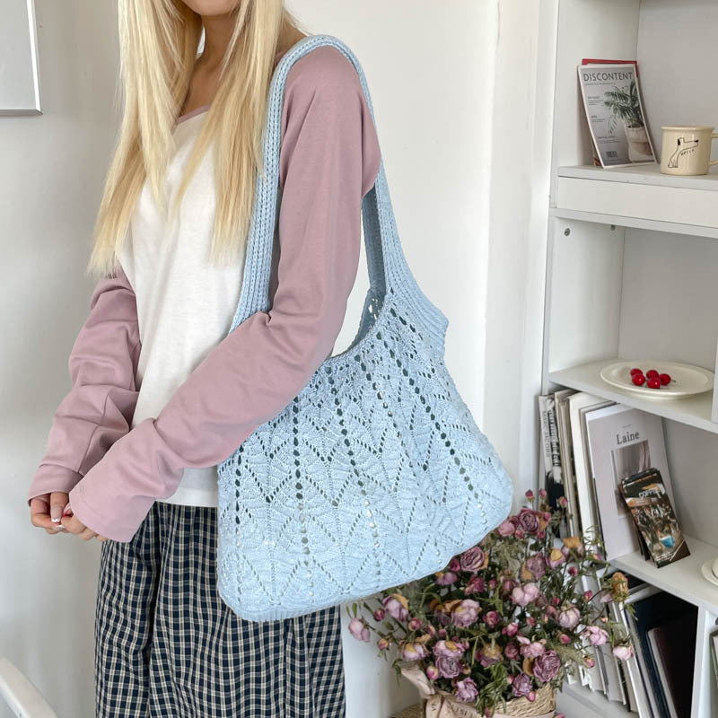 Women's Summer Woven Large-Capacity Knitted Underarm Tote Bag