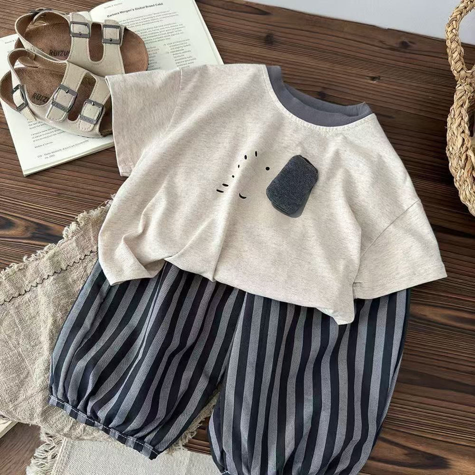 Kids Summer Striped Two-Piece Set Casual T-Shirt Outfit