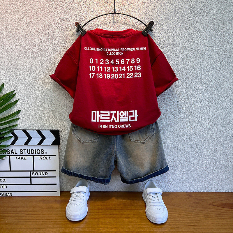 Boys Summer Cotton Blend T-Shirt Shorts Set Casual Outfit