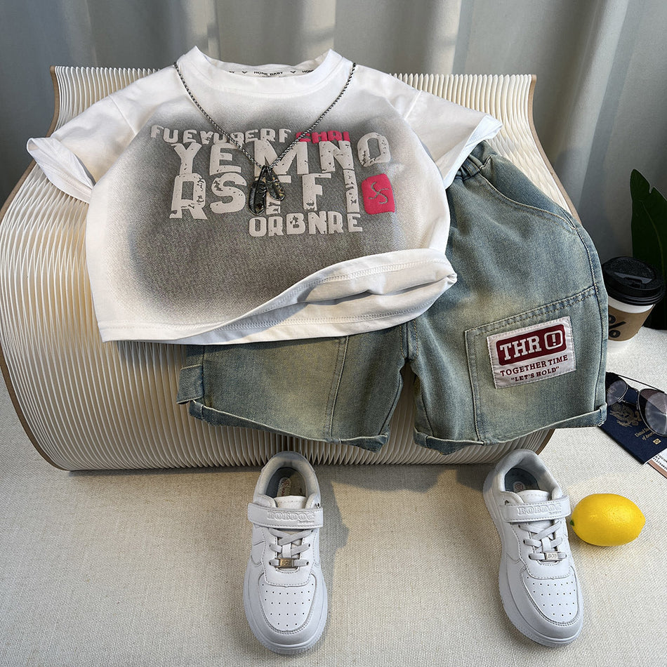 Boys Summer Cotton Blend Two-Piece Shorts Set Casual Outfit
