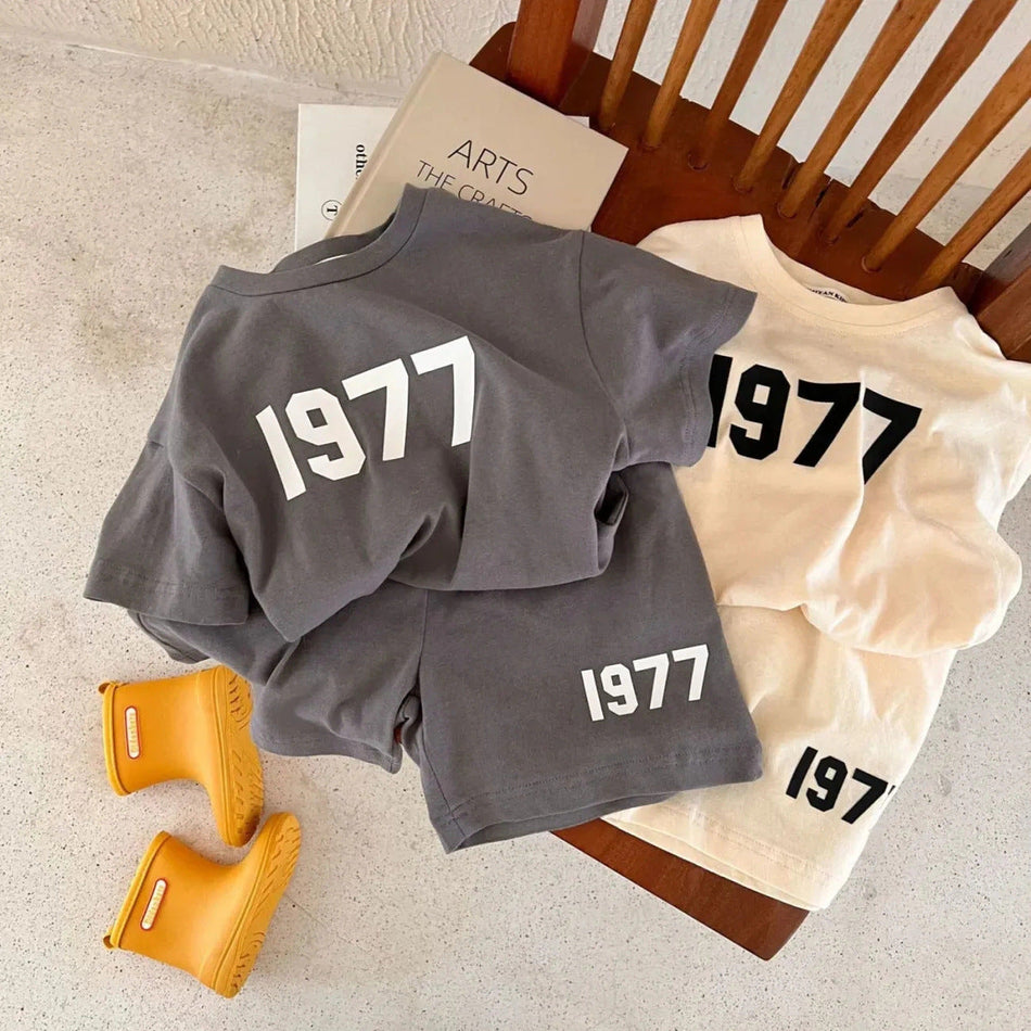 Boys Girls Summer Cotton Graphic Two-Piece Casual Set