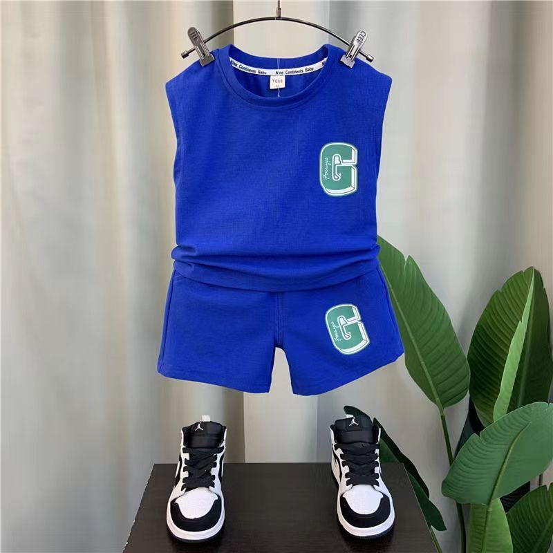 Boys Summer Vest Shorts Set Polyester Casual Kids Outfi