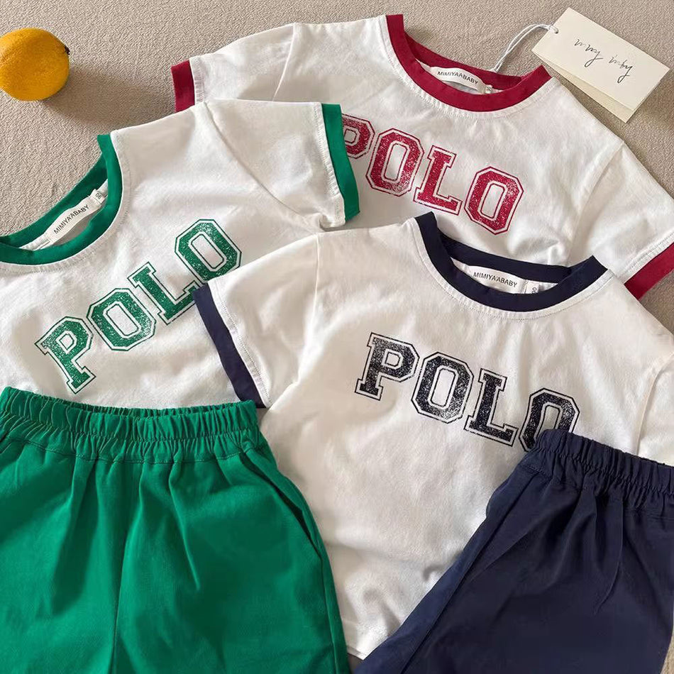 Boys Girls Cotton Letter Print Summer Two-Piece Shorts Set