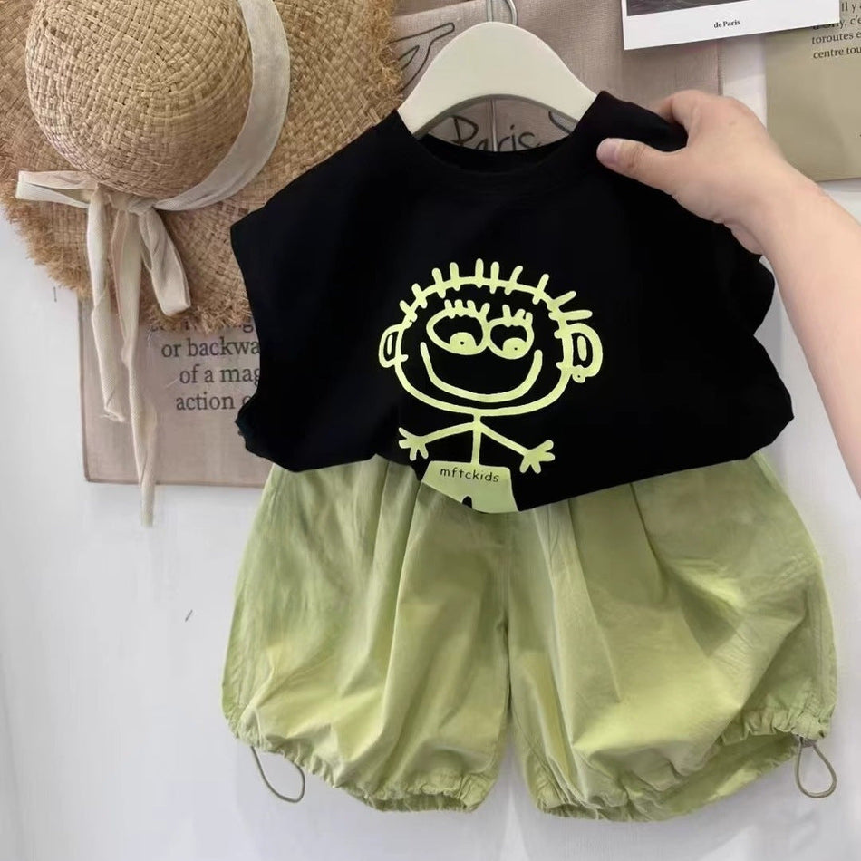 Boys Girls Cotton Vest Shorts Set Casual Summer Kids Outfit