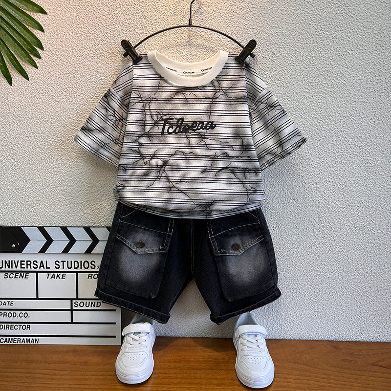 Boys Cotton Striped Summer Two-Piece Shorts Set Casual Outfit