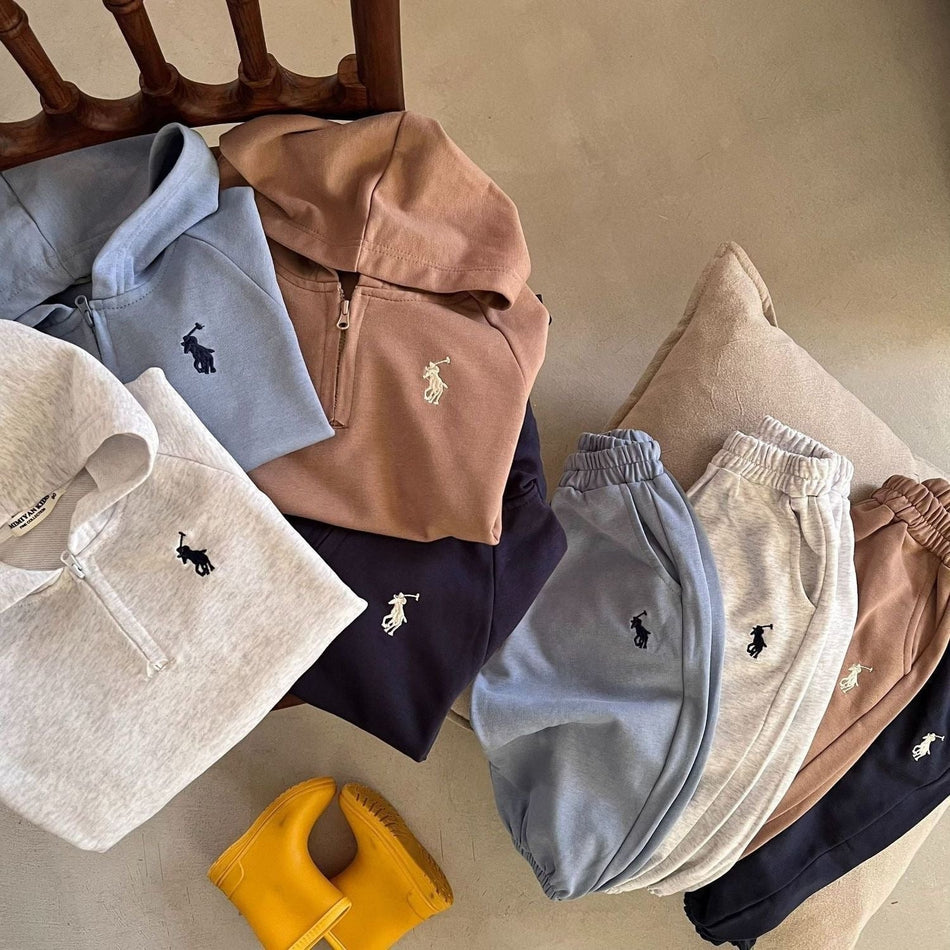 Boys Girls Cotton Hooded Zipper Two-Piece Casual Set