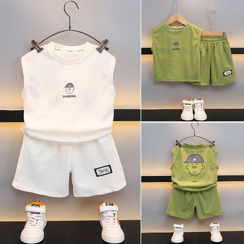 Boys Sleeveless Vest Summer Two-Piece Casual Outfit Set