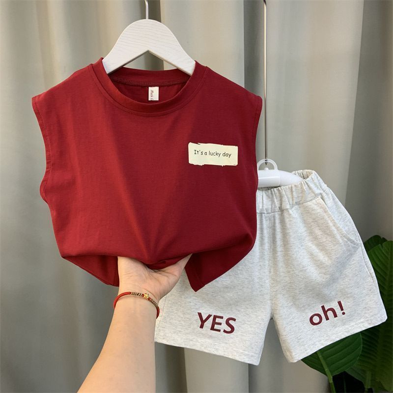 Boys Girls Cotton Vest Shorts Set Summer Casual Two-Piece Outfit