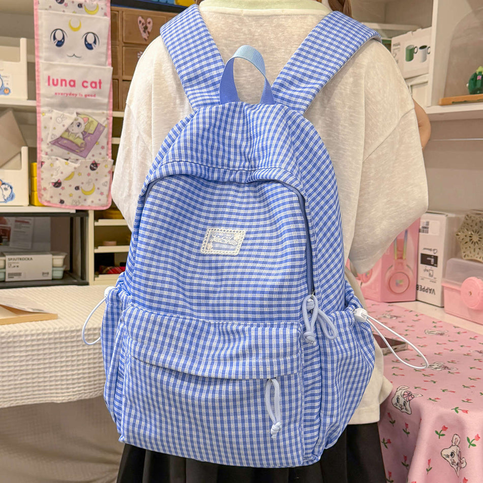 Women's Retro Hong Kong-Style Plaid Large-Capacity Laptop