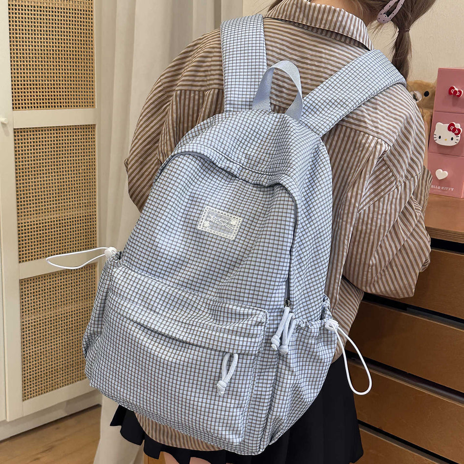 Women's Retro Hong Kong-Style Plaid Large-Capacity Laptop