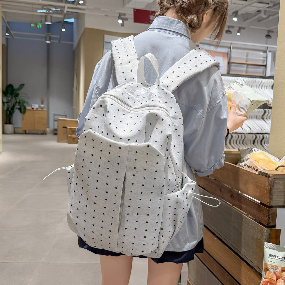 Women's Korean-Style Niche Polka Dot Pleated College Backpack