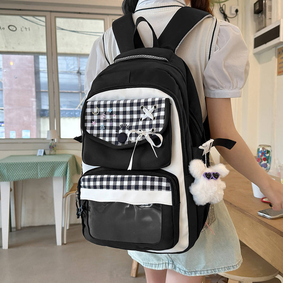 Korean Bow-Knot Plaid & Transparent Ita Backpack