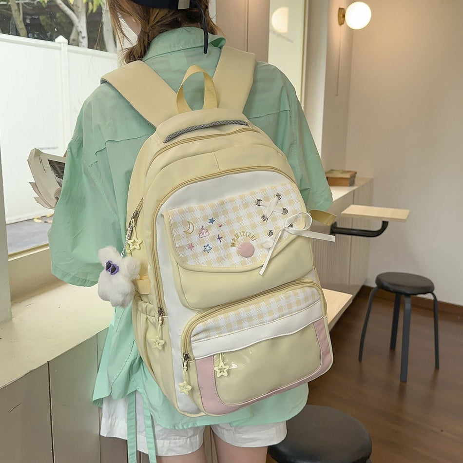Korean Bow-Knot Plaid & Transparent Ita Backpack