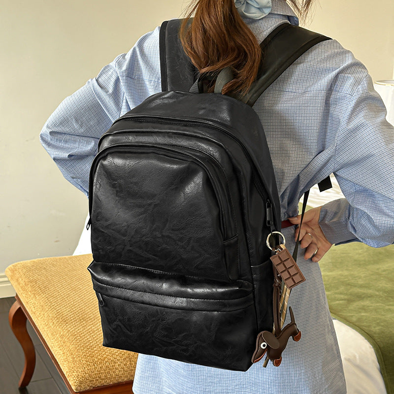 Korean High-Quality Retro Soft White Leather Laptop Backpack