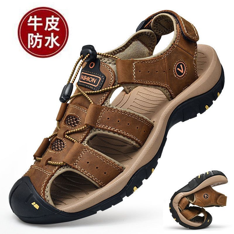 Men's Leather Beach Sandals Breathable Non-Slip Outdoor Shoes