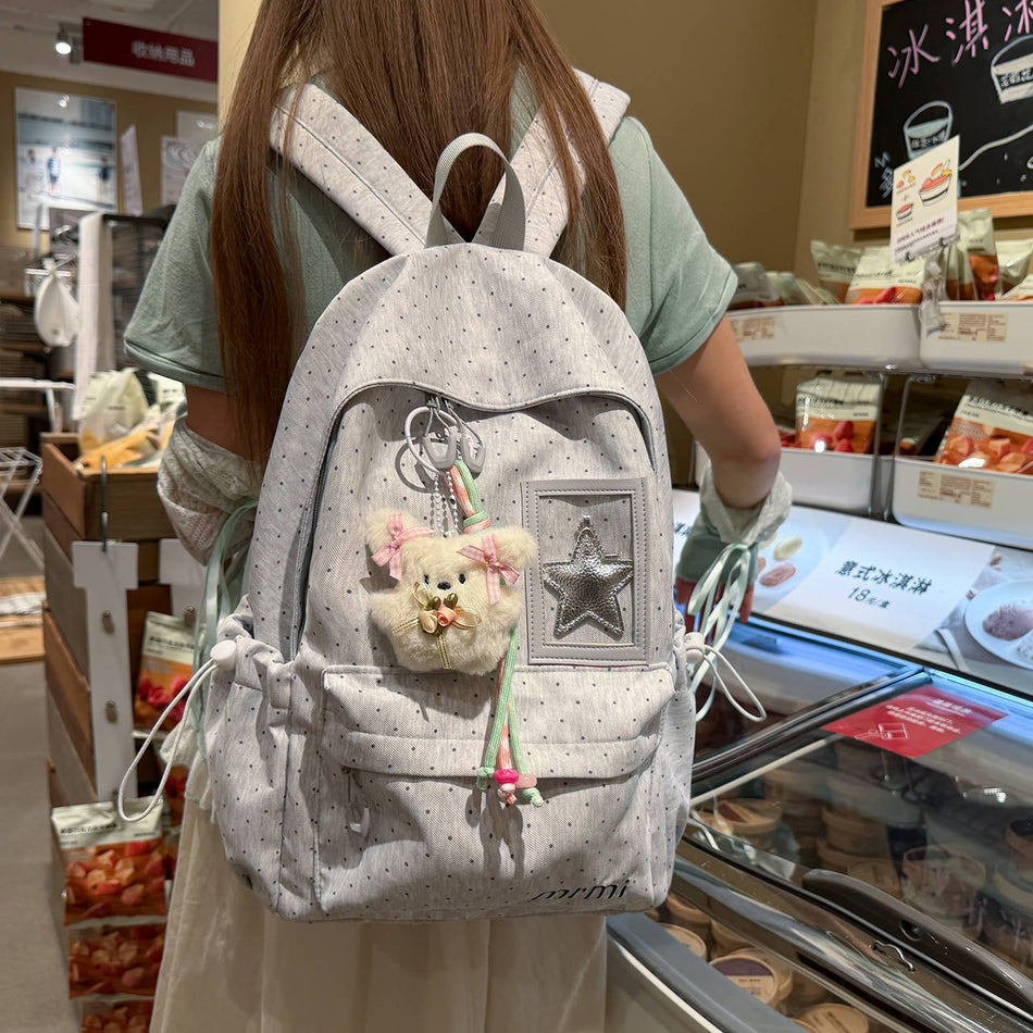 Korean Girl-Style Star Letter Embroidery Large-Capacity Backpack
