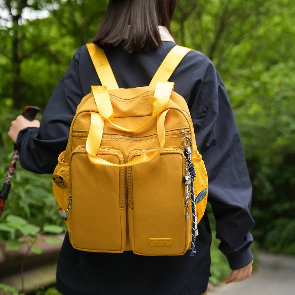 Solid Color Versatile Multi-Pocket Handbag & Commuting Backpack