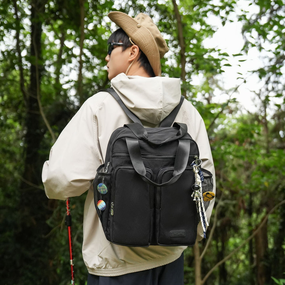 Solid Color Versatile Multi-Pocket Handbag & Commuting Backpack