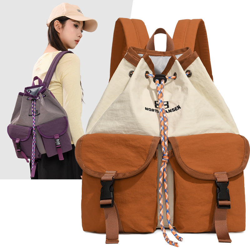 Unisex New Trendy Color-Blocking Large-Capacity Drawstring