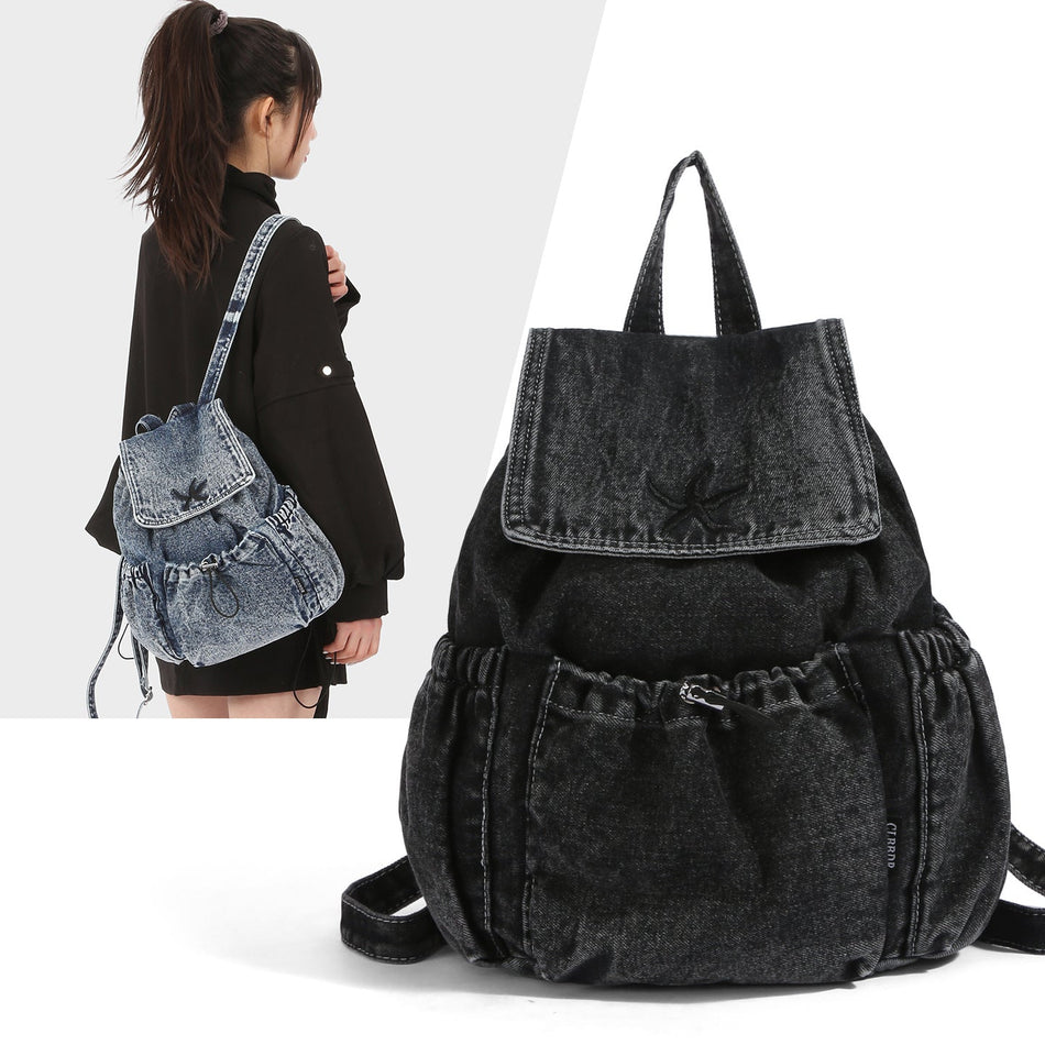 Trendy Washed Denim Japanese-Korean Style Small Backpack