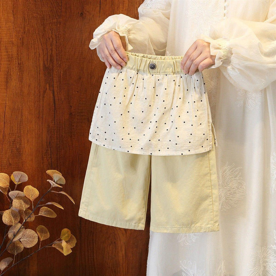 Girls Wide Leg Decorative Flap Cotton Pants Spring Autumn
