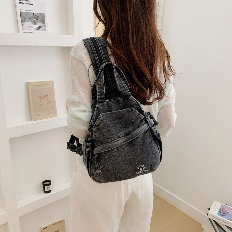 Korean High-Value Lightweight Denim Small Backpack & Chest Bag